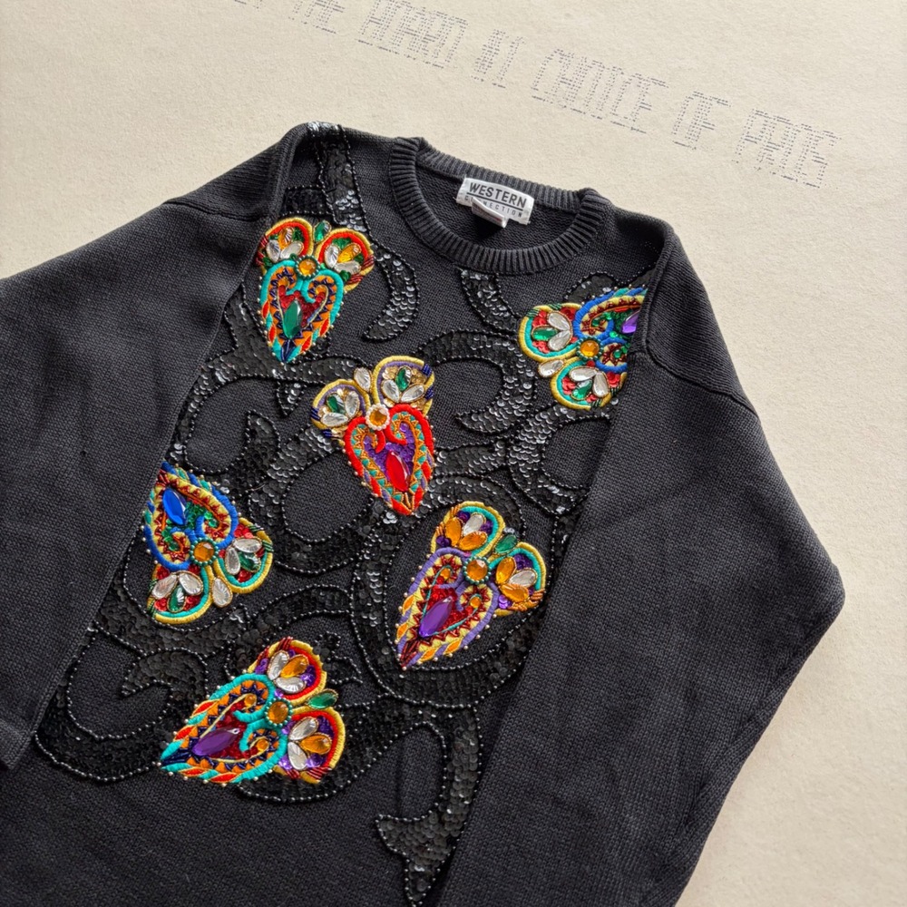 Vintage 90s Western Connection Beaded Sequin Sweater